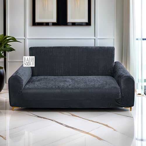 Image of Universal Velvet Grey Triple Seater Sofa Cover Big Elasticity Cover for Couch 140 GSM Sofa Slipcover (Velvet-Grey, 185-230cm)