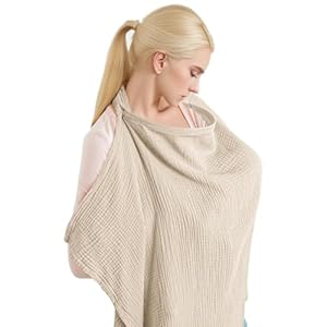 Muslin Nursing Cover for Breastfeeding, Breathable Privacy Nursing Covers with Arch Neckline for Hands-Free View, Soft Cotton Multi-use Adjustable Nursing Apron Cover | Carseat Cover (Summer Wheat)