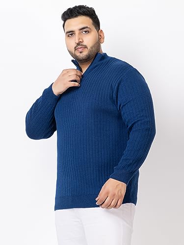 Image of Kvetoo Plus Size Men High Neck Zipper Full Sleeve Woolen Winter Sweater