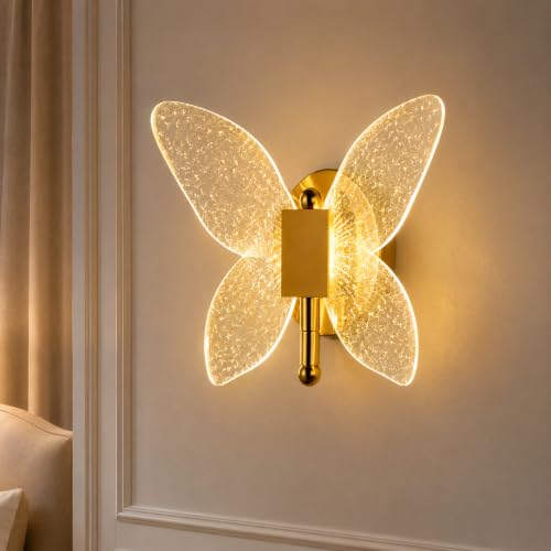 Image of One94Store Luxury Butterfly LED Wall Sconce | Glittery Decorative Wall Light for Bedroom, Bedside & Living Room | Elegant Indoor Wall Lamp | 3 Colour Mode | Premium Home Decor Lighting
