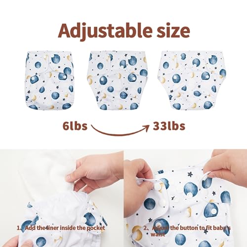 Image of HappyFlute 9 Sets Newborn Baby Cloth Pocket Diapers Adjustable Reusable for Baby Boys and Girls(6-33 pounds,0-3 Years),One Wet Bag+4Diapers and 4Inserts (AD09)
