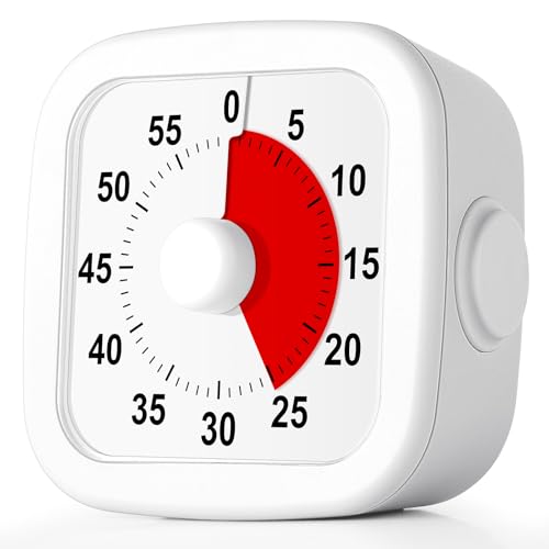 HOTUT Temporizador Visual, 60 Minutos Temporizador de Cuenta Regresiva, Herramienta de Gestión del Tiempo para Niños y Adultos, con Estuche de Protección para Aaula, Cocina,Blanco