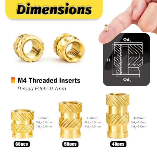 Image of KADRICK 150PCS M4 Heat Set Inserts Kit,M4*(6 /8 /10mm)*5.5mm with Insert Tip
