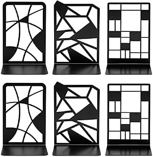 Aynaxcol Book Ends, Heavy Duty Metal Book End Holder for Shelves Tree Design Book Holder Decorative Book Stopper for Office, Home, School, Library, 3 Pair Black. (Rectangular Forms)