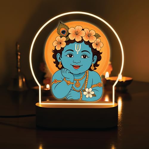 Image of Giftplease Cute Baby Krishna Printed LED Night Light - Bal Gopal Lamp with Warm Glow - Divine Kids Room Decor, Janmashtami Gift, & Spiritual Home Accent GL 06