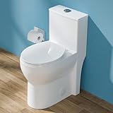 HOMLYLINK 19 Inch Compact Modern Tall Toilet for Seniors,Tornado Flush One Piece ADA High Skirt Toilet for Small Bathroom Space, Dual Flush 1.0/1.28 GPF, Comfort Bowl Heigh 18 Inch,12' Rough-in, White