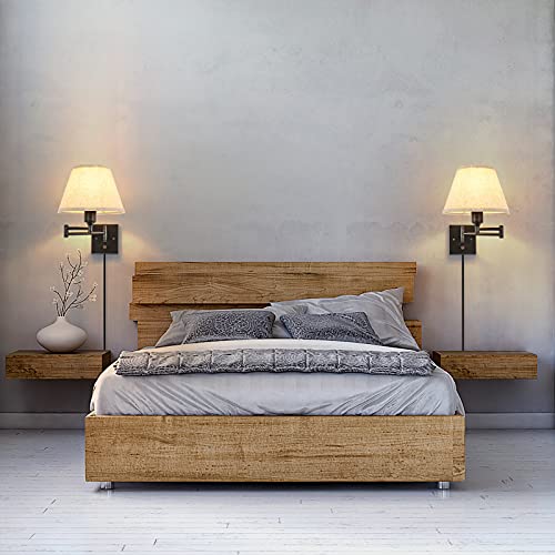 Trlife Wall Sconce Plug In, Dimmable Wall Sconces Set Of Two Swing Arm Wall Lights With Plug In Cord And On/Off Dimmer Rotary Switch, 9.4" Medium Beige Fabric Shade(2 Pack, 2 Bulbs) #TOP6