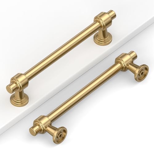 Image of 10 Pack 5 inch(128mm) Champagne Gold Cabinet Pulls Kitchen Cabinet Handles Brushed Bronze Cabinet Hardware Drawer Pulls for Cupboard