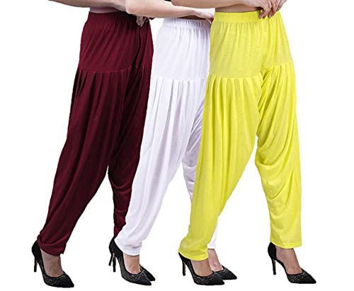 Image of CASUALS Women's Regular Fit Viscose Drawstring Patiala Harem Pants Combo Pack 3