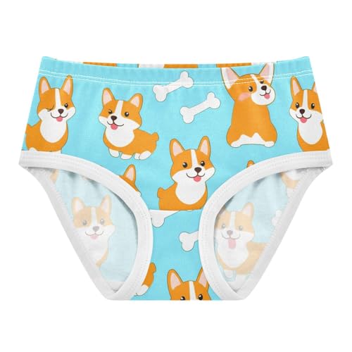 Cute Cartoon Corgi Dogs Blue Girl Panties Cute Toddler Girls Underwear Cotton Fun Print Briefs Underpants 2t