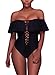 EVALESS Women's Solid Ruffle Off-The-Shoulder One Piece Padded Swimsuit