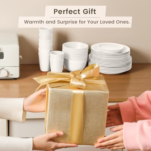 Image of Homienly 40- Pieces Wheat Straw Dinnerware Set, Service for 8, Lightweight Roud Plates and Bowls Set, Unbreakable Dishes Set- Dinner Plates, Bowls, Cups,Microwave and Dishwasher Safe(White)