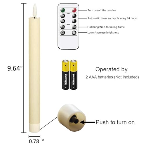 Image of Flameless Taper Candles with Timer, 6 Pack Ivory Battery Operated LED Flickering 3D Flame Real Wax Candle, Christmas Thanksgiving Fireplace Home Decorations(0.78x9.6Inch)