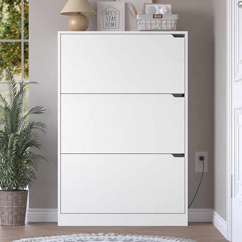 Shoe Cabinet with Odor Control and Back Panels, Deodorizing Slim 3-Flip Shoe Storage Cabinet for Entryway, Freestanding Hidden Shoe Rack Organizer for Entrance, Hallway, Bedroom