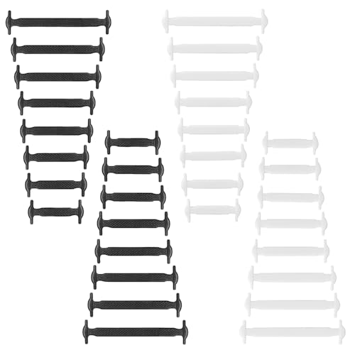 Enreluya Silikon Schnürsenkel Ohne Binden(32 Stück), Elastische Silikon Schnürsenkel, Für Sneaker Stiefel Brettschuhe und Freizeitschuhe, Wasserdichte Schleifenlose Schuhbänder, Schwarz + Weiß