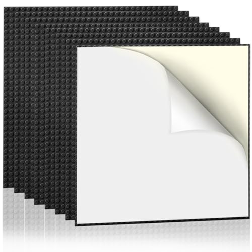 Image of Lekebaby 8 Pack Peel and Stick Building Base Plates, 10 inchx10 inch Classic Self-Adhesive Building Boards - 100% Compatible with All Major Brands of Toy Building Sets,Sturdy Stacking Play Table Top,Black