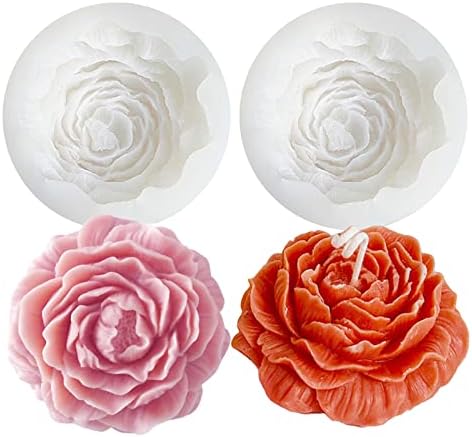 2PCS Flower Mold Silicone Candle Soap Molds Bloom Flower Silicone Fondant Mold 3D Peony Cake Candy Jelly Chocolate Mold Decoration Baking Tool
