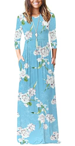 Image of WNEEDU Women's 3 /4 Sleeve Casual Loose Long Maxi Dresses with Pocket