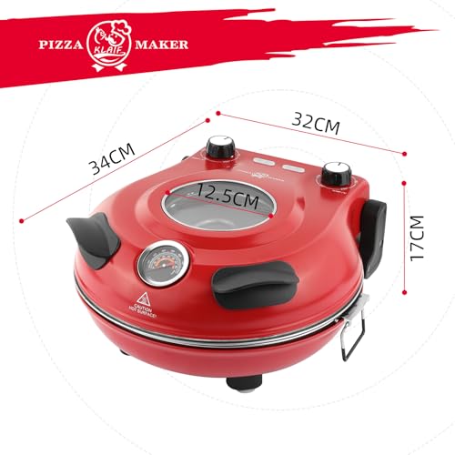KLAIF Elektrischer Pizzaofen 420 °C, separat regelbare Ober- und Unterhitze, 31 cm Keramik-Pizzastein, inkl. 4-teiligem Pizzazubehör-Set, 1200 W, Modell LMC-Rot