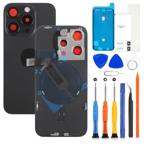 AGCUT for iPhone 15 Pro Back Glass Replacement for iPhone 15 Pro Rear Back Glass with Wireless Charging Flex Cable+Flashlight +Microphone+Camera Frame All Parts (Back Titanium)