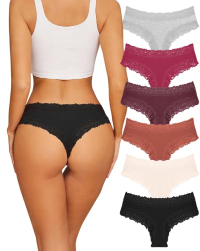 Image of Sth Big Womens Cotton Underwear Sexy Lace Brazilian Panties Soft Breathable Cotton Bikini for Ladies 6 Pack