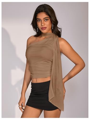 Image of RoseSeek Women's Y2K Leopard Polka Dots Halter Asymmetrical Neck Crop Tops