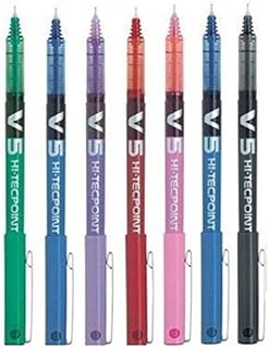 Pilot BX V5 Assorted Colour Pack Hi-Tecpoint Extra Fine Rollerball Pen 0.5mm Nib Tip 0.3mm Line Width (1 Of Each 7 Colours - Black Red Blue Green Violet Pink Light Blue)