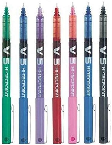 Pilot BX V5 Assorted Colour Pack Hi-Tecpoint Extra Fine Rollerball Pen 0.5mm Nib Tip 0.3mm Line Width (1 Of Each 7 Colours - Black Red Blue Green Violet Pink Light Blue)