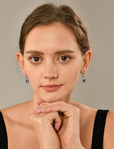 YL 925 Sterling Silver Halo Solitaire Dangle Drop Earrings Oval Cut Birthstone Leverback Earrings Jewelry for Women2