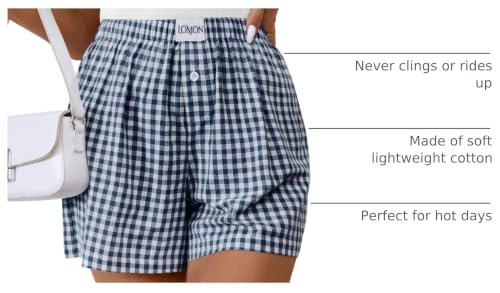 Image of LOMON Womens Boxer Shorts Casual Summer 2026 Pajama Lounge Sleep Pj Gingham Plaid Shorts Y2K Beach Bottoms