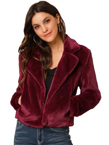 Manteau court en fausse fourrure bourgogne pour vos sorties chic d'hiver