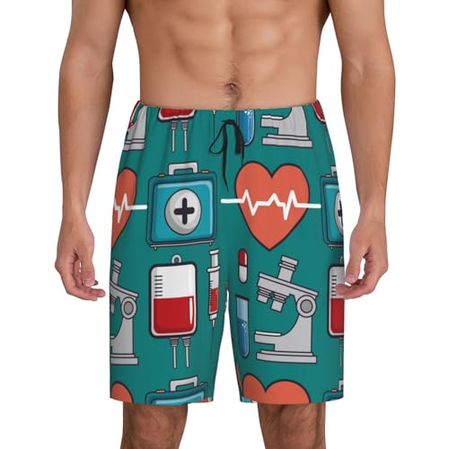 Medical Elements Print Men’s Sleep Shorts Bottoms Soft Comfy Pajama Wear Pants With Drawstring Pockets