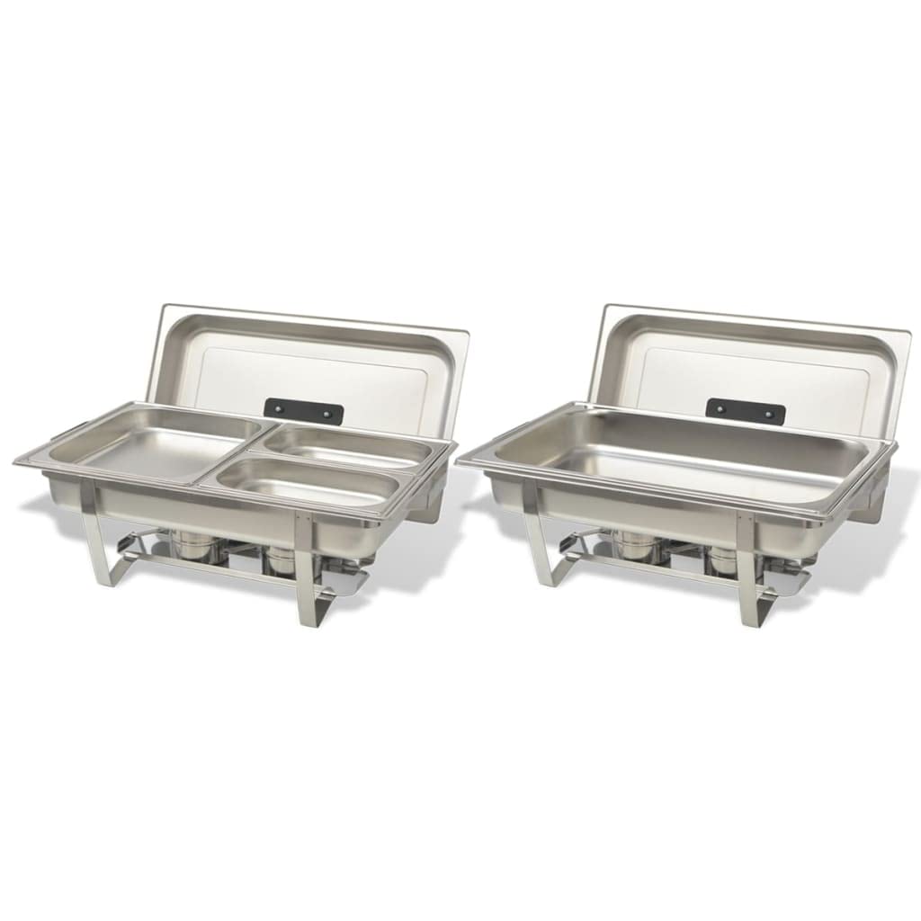 Chafing Dish - Set di 2 scaldavivande in acciaio inox con stazione di servizio Bainmarie per catering, gastronomia, feste, cucina, sala da pranzo, ristorante, hotel, feste, brunch, banchetti