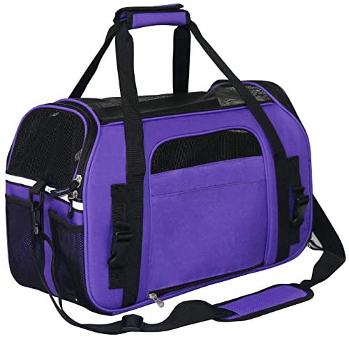 EliteField Soft Sided Pet Carrier (3 Year Warranty, Airline Approved), Multiple Sizes and Colors Available (Medium: 17" L x 9" W x 12" H, Purple)