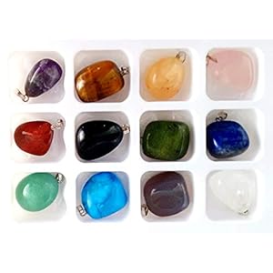 Coffret, 12 pendentifs, pierres naturelles assorties