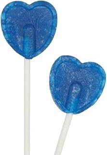 30 Blue Heart Shaped Lollipops Blue Raspberry Flavoured Sweet Candy Lollies, Ideal for Snack Cupboard, Weddings, Valentines, Party Bag fillers