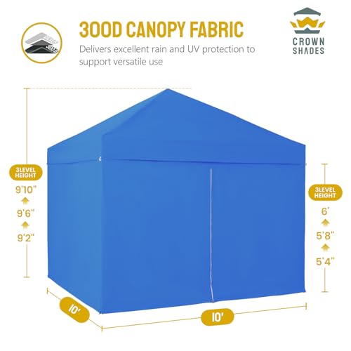 CROWN SHADES 10X10 Comercial Instant Canopy Pop Up Tent with Center Lock (10x10 with 4 Sidewalls, Blue) - Thumbnail 2