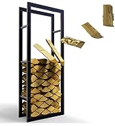 Range-Bûches Extérieur Intérieur 150x80x25cm - Étagère Bois Cheminée Métal Noir