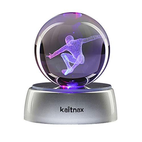 Kaitnax - Bola de Cristal Grabada con Láser en 3D (50 mm) con base LED
