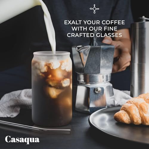 Image of Drinking Glasses with Plastic Lids and Straw - 450ml, Set of 1, Can Shaped Glass Cups, Beer Glasses, Iced Coffee Glasses, Cute Tumbler Cup, Ideal for Cocktail, Whiskey, Tea