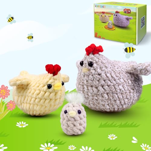 Image of Crochet Kit for Beginners,Chicken Crochet Starter Kit with Step-by-Step Video Tutorials,Crochet Animal Kits for Adults,Chicken Crocheting Set Complete Included