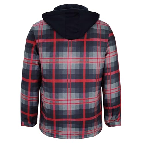 Dademeo Men's Plaid Jackets Quilted Lined Flannel Shirt Jacket Zip Up Drawstring Hooded Thicken Shackets Coat with Pockets3