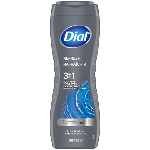 Dial Men 3in1 Body, Hair and Face Wash, Hydro Fresh, 16 fl oz, Pack of 6