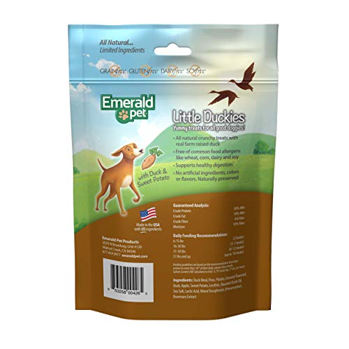 Emerald Pet Little Duckies Duck Dog Treats — Crunchy And Tasty Natural Dog Treats Made With Protein-Rich Roasted Duck Meat — Healthy, Grain Free Dog Treats Made In The Usa — Sweet Potato, 5 Oz #TOP1