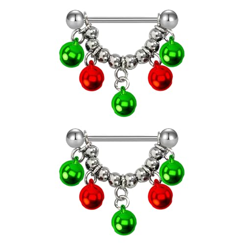 VERAMI 14G Stainless Steel Jingling Bell Nipple Rings Christmas Nipple Barbell Rings Body Piercing for Women