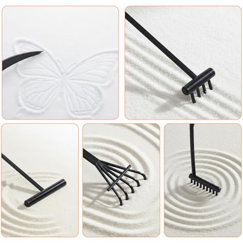 Mabor 6Pcs Mini Zen Garden Rake, DIY Sand Zen Garden Accessories, Miniature Tabletop Rock Sand Rake Tools, Small Rakes for Gardening Decor, Black