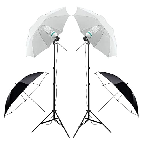 Image of Studio Umbrella Photo Lighting Backdrop Kit + 4 Backdrops + 2 Umbrellas + 2 * 135w Light Bulbs + Reflecor+ Backdrop Stand (Color : A Size : Kit)