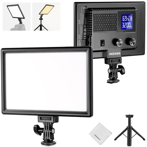 NEEWER 9' LED Kamera Panel Videolicht, 4000mAh USB C Dimmbare DSLR Soft Key Light 3200K-5600K CRI95+ für Studio Fotografie Aufnahme Streaming, Mini Tischstativ Stand, Reinigungstuch, NL-116AI