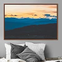Framed Canvas Wall Art Orange Sunset Abstract Aerial Colorful Digital Art Landscape Minimalist Mountain Top Multicolor - 16x24 inches