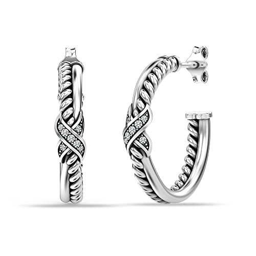 Charmsy 925 Sterling Silver C Hoop Earrings for Women | Italian CZ Open Half C-Hoops Earring | Women's C-Shaped Hoop Earrings Jewelry Gifts